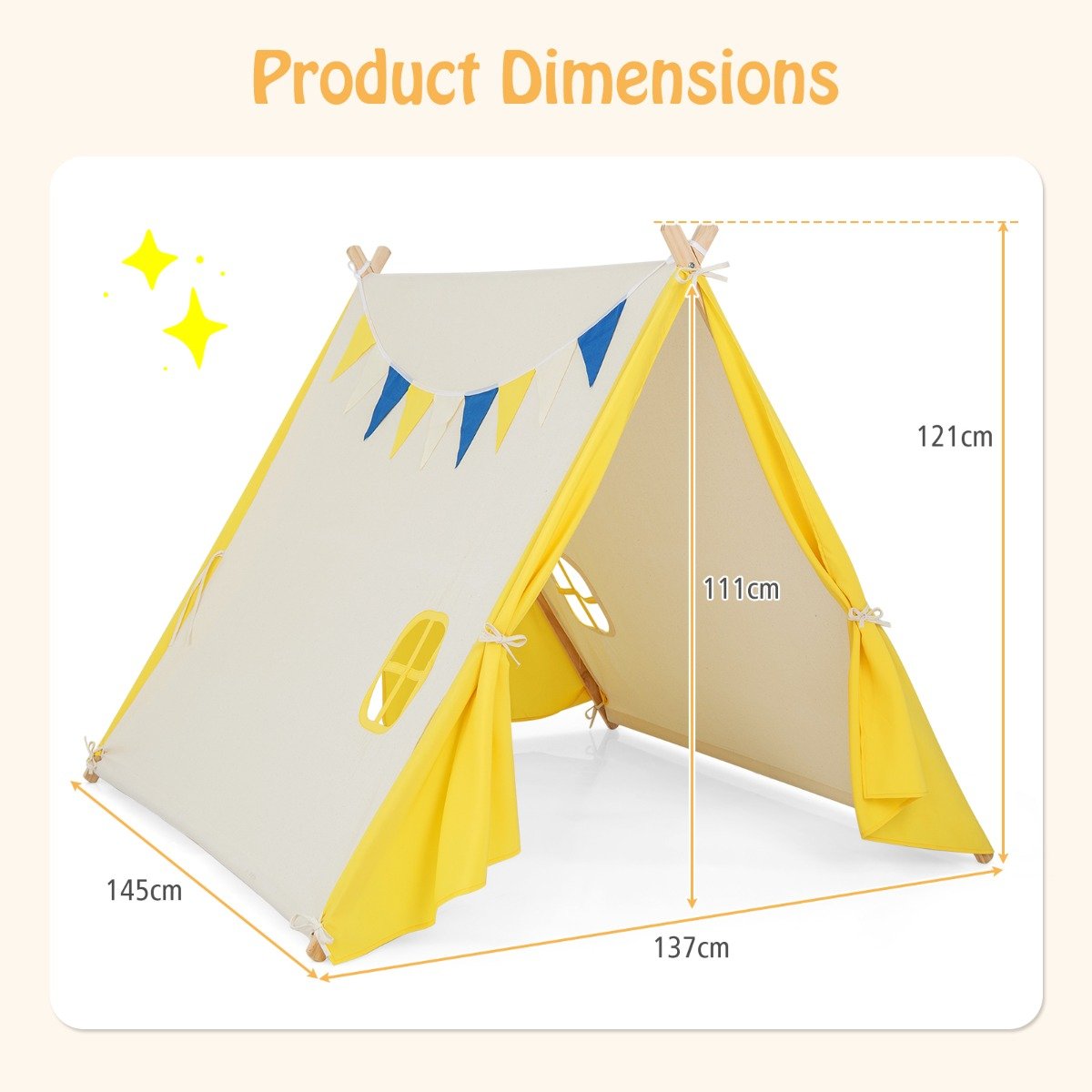 Yellow Triangular Kids Play Tent with Wood Frame - Kids Mega Mart