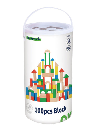 100-piece vibrant wooden blocks set for creative and educational playtime at home.