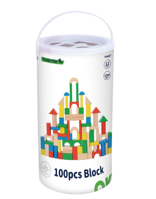 100-piece vibrant wooden blocks set for creative and educational playtime at home.