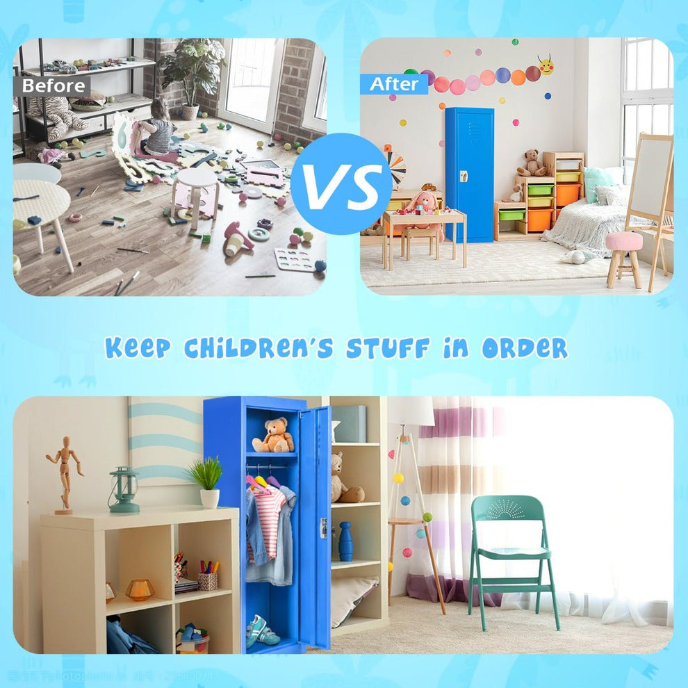 Kids Metal Storage Locker with Shelf and Hanging Rod - 122cm High