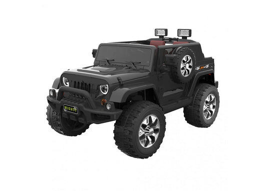 Black 12V Electric Ride On Jeep for kids, perfect for home playtime adventures.