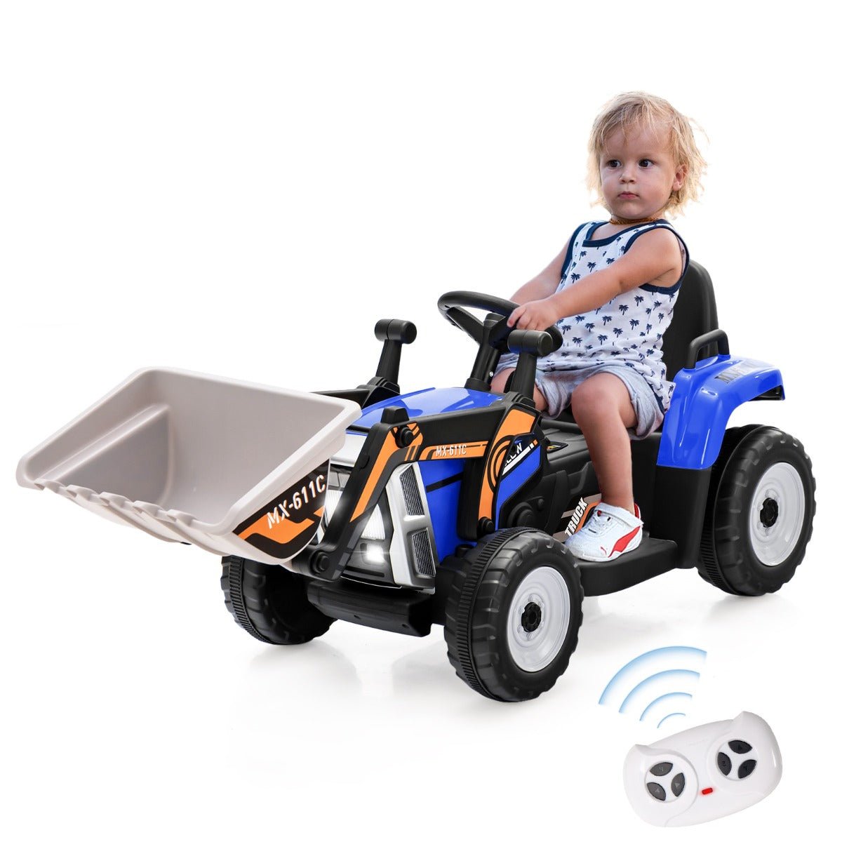 Little Builder's Dream: 12V Kids Excavator Ride-On Toy, Adjustable Arm, Blue