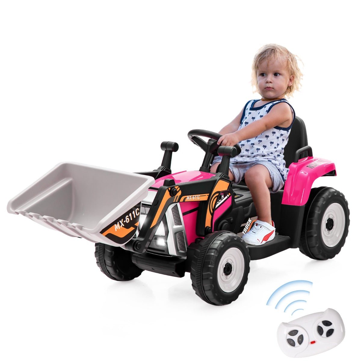 Pink Exploration Delight: 12V Kids Ride-On Excavator, Adjustable Arm