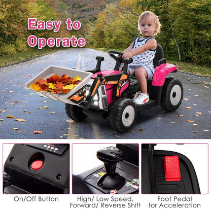 Pink Building Dreams: 12V Kids Excavator Ride On with Adjustable Arm