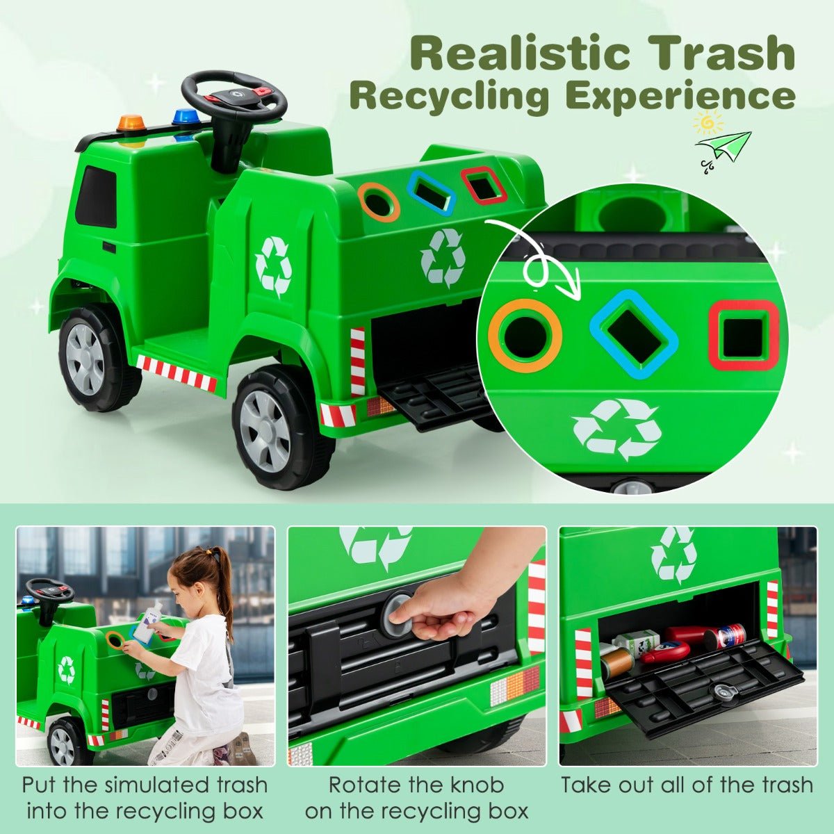 Remote-Controlled Adventure: 12V Kids Garbage Truck Ride-On Toy, Green