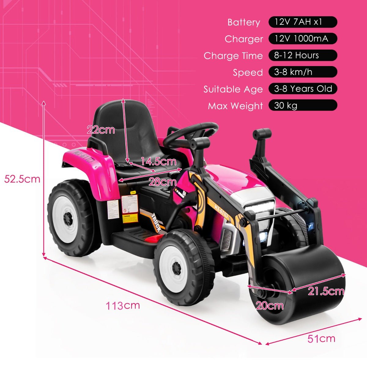 Experience the Joy of Riding with the Pink 12V Kids Road Roller
