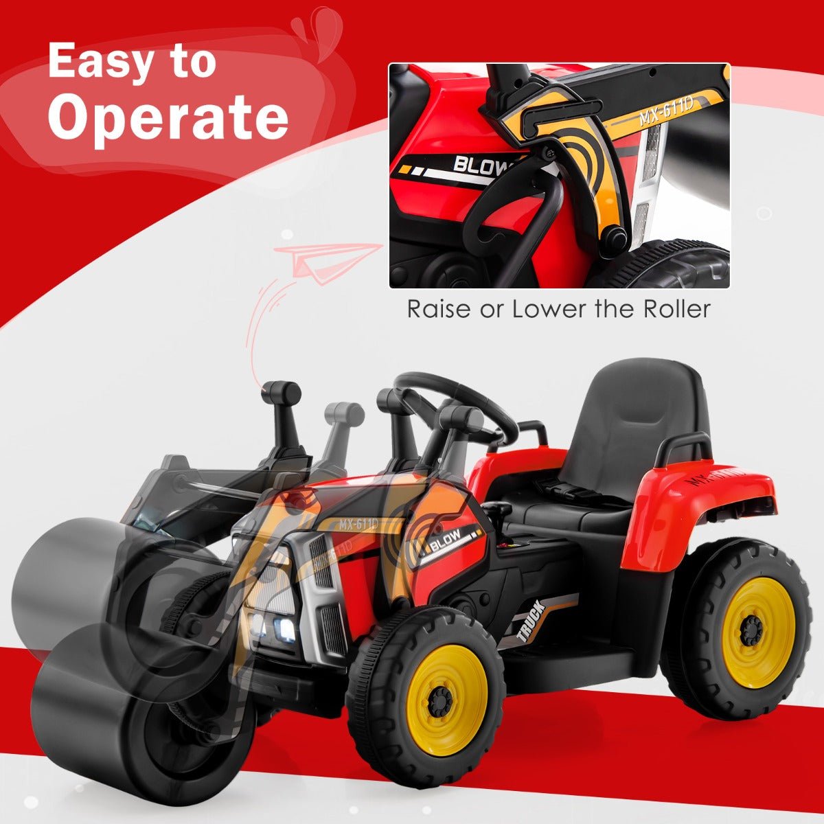 Experience Joy with the Red 12V Kids Road Roller - Shop Today!