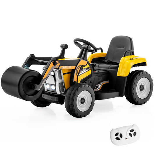 Remote-Controlled 12V Kids Ride-On Road Roller in Yellow - perfect fun ride at home