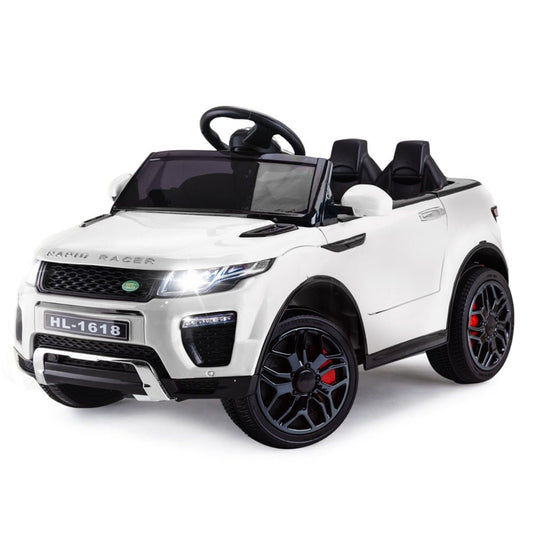 White 12V Toy Ride-On Car - Electric, Remote Control, Perfect for Kids Fun at Home.