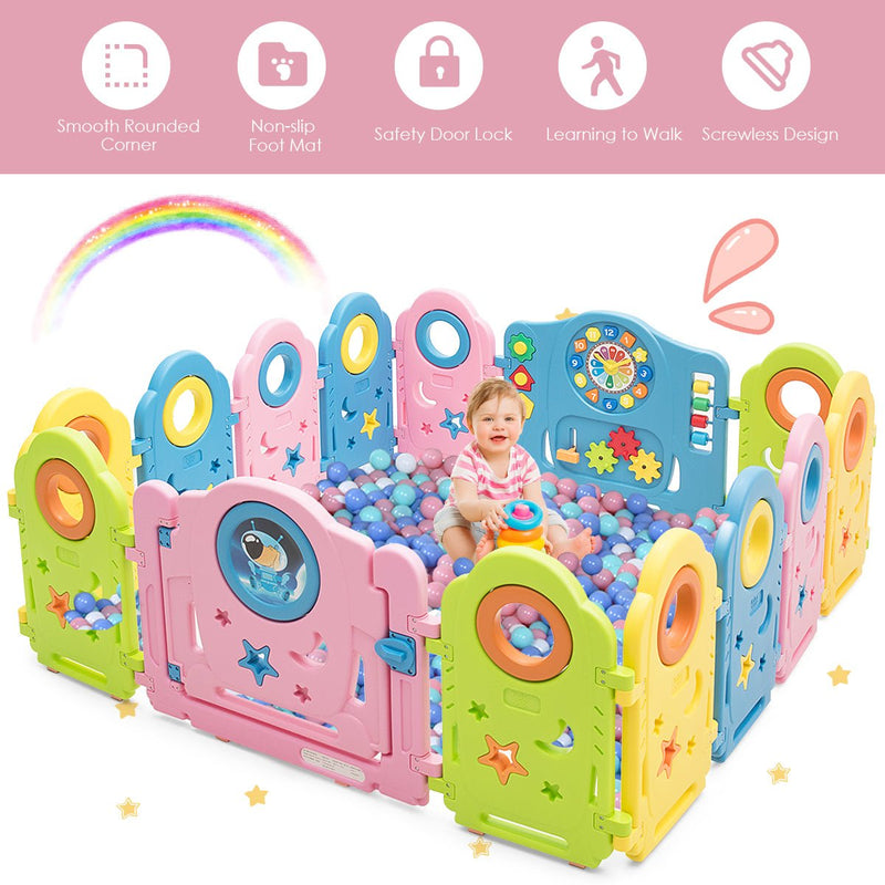 14 Panel Playpen with Safety Lock and Lovely Activities