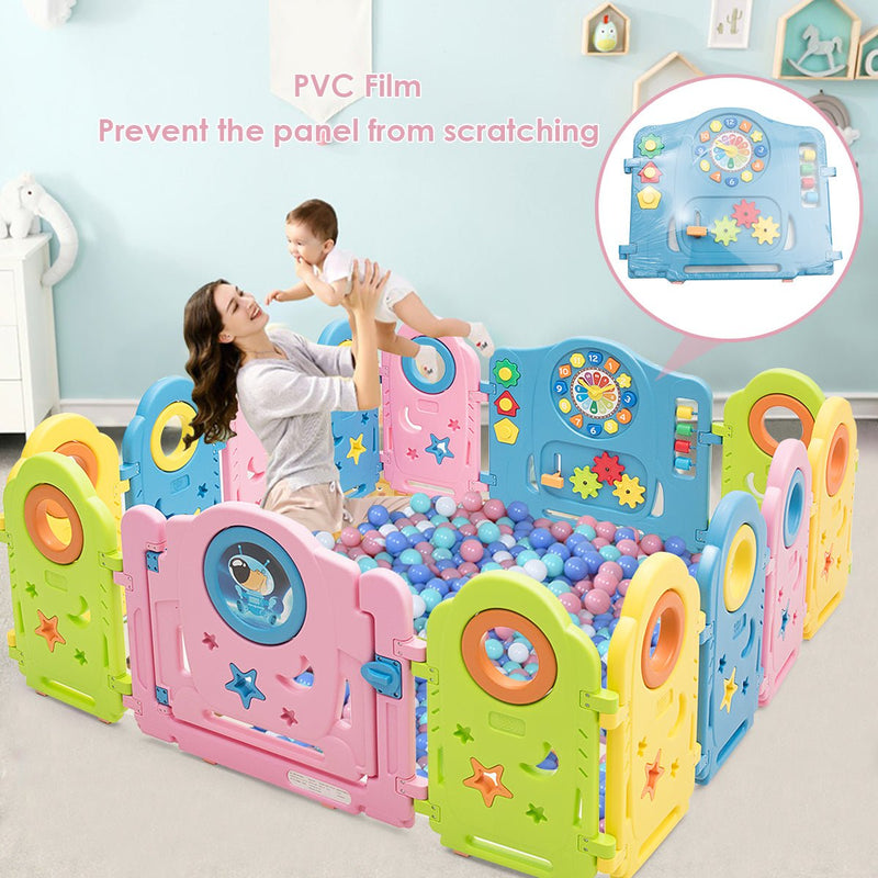 Playpen for Children with 14 Panels and Secure Lock