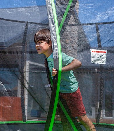 14ft Lifespan Kids HyperJump4 Spring Trampoline with Safety Enclosure for fun backyard play.