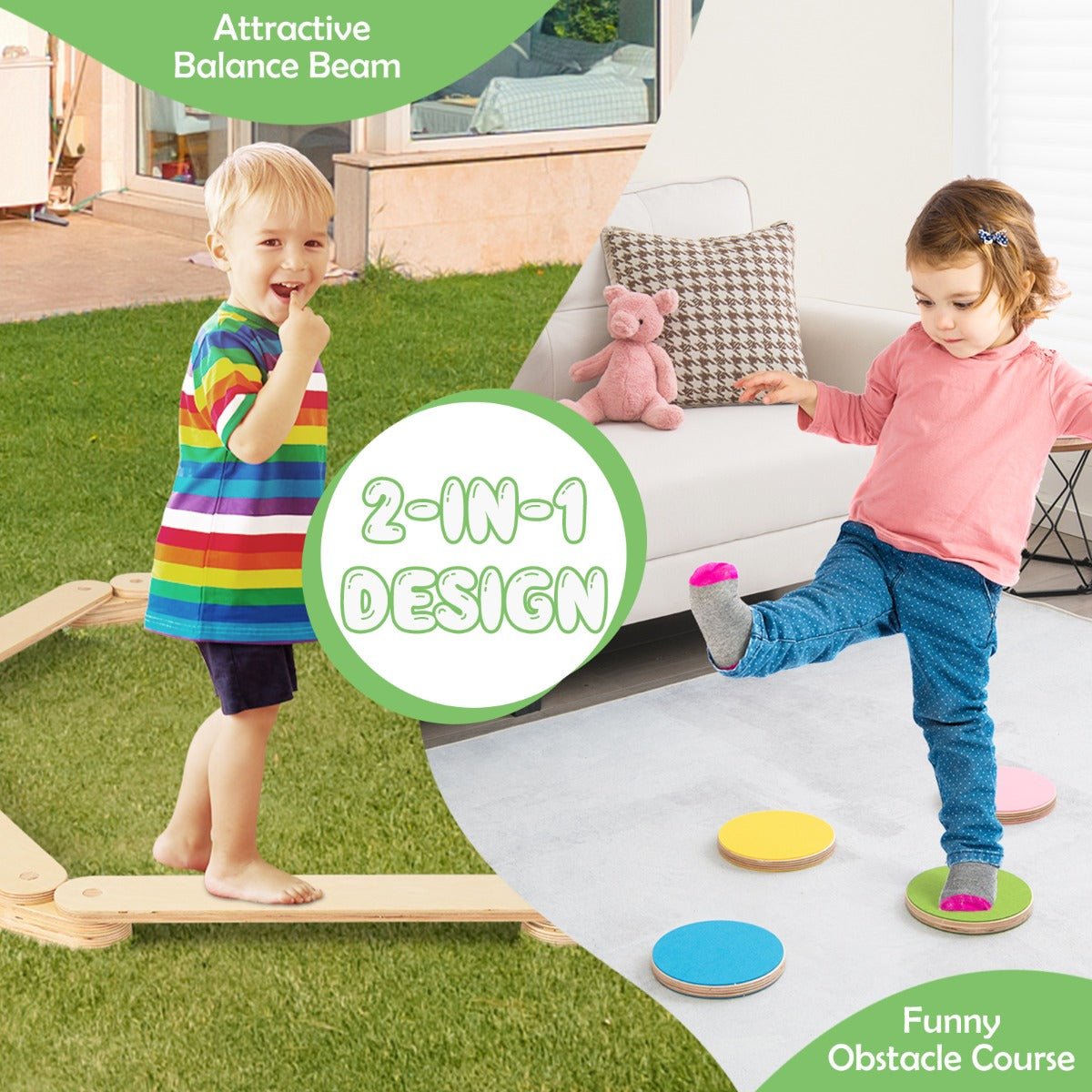 Active Learning: 15-Piece Wooden Balance Beam & Step Stones for Kids