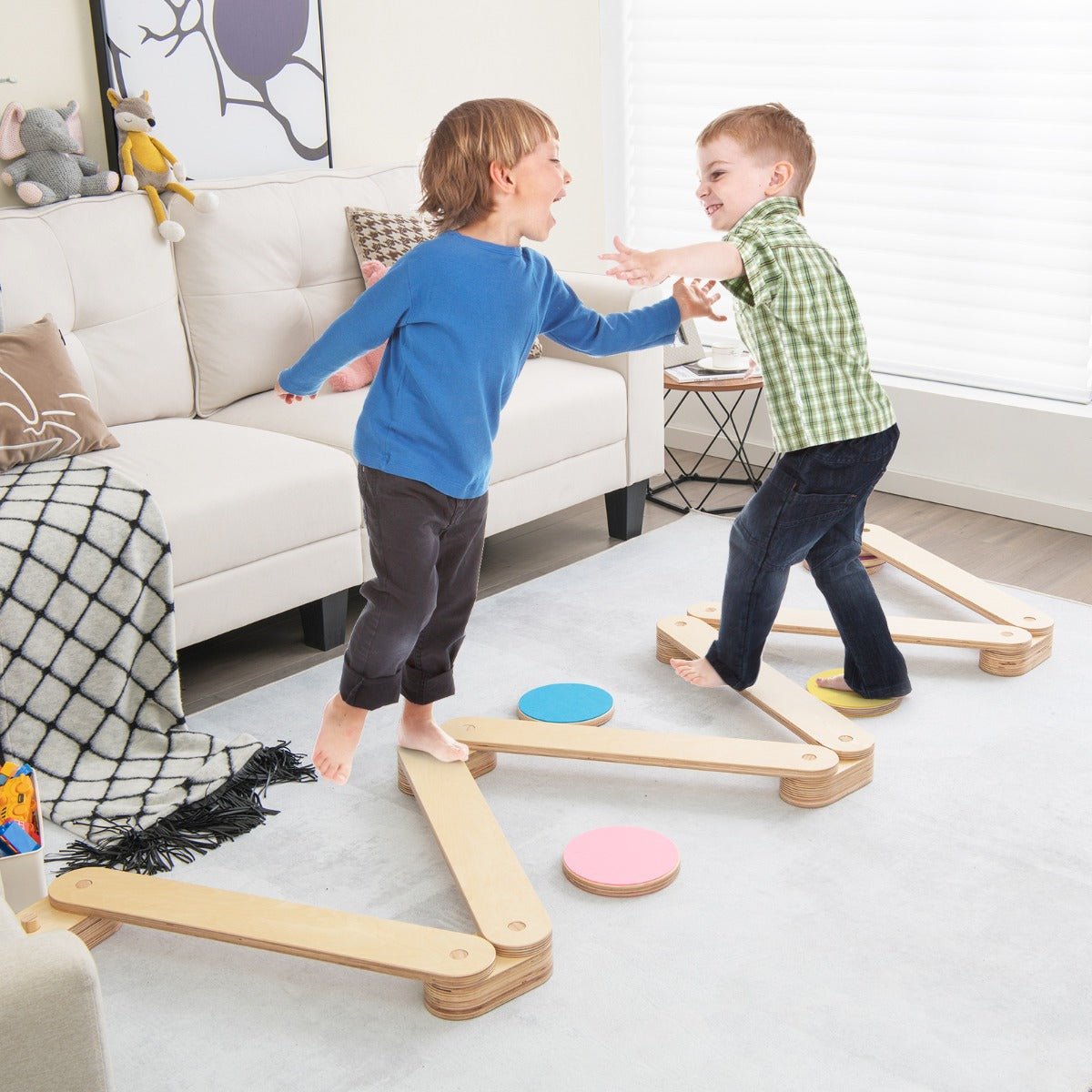Wooden Balance Beam & Step Stones: 15-Piece Set for Skillful Movement