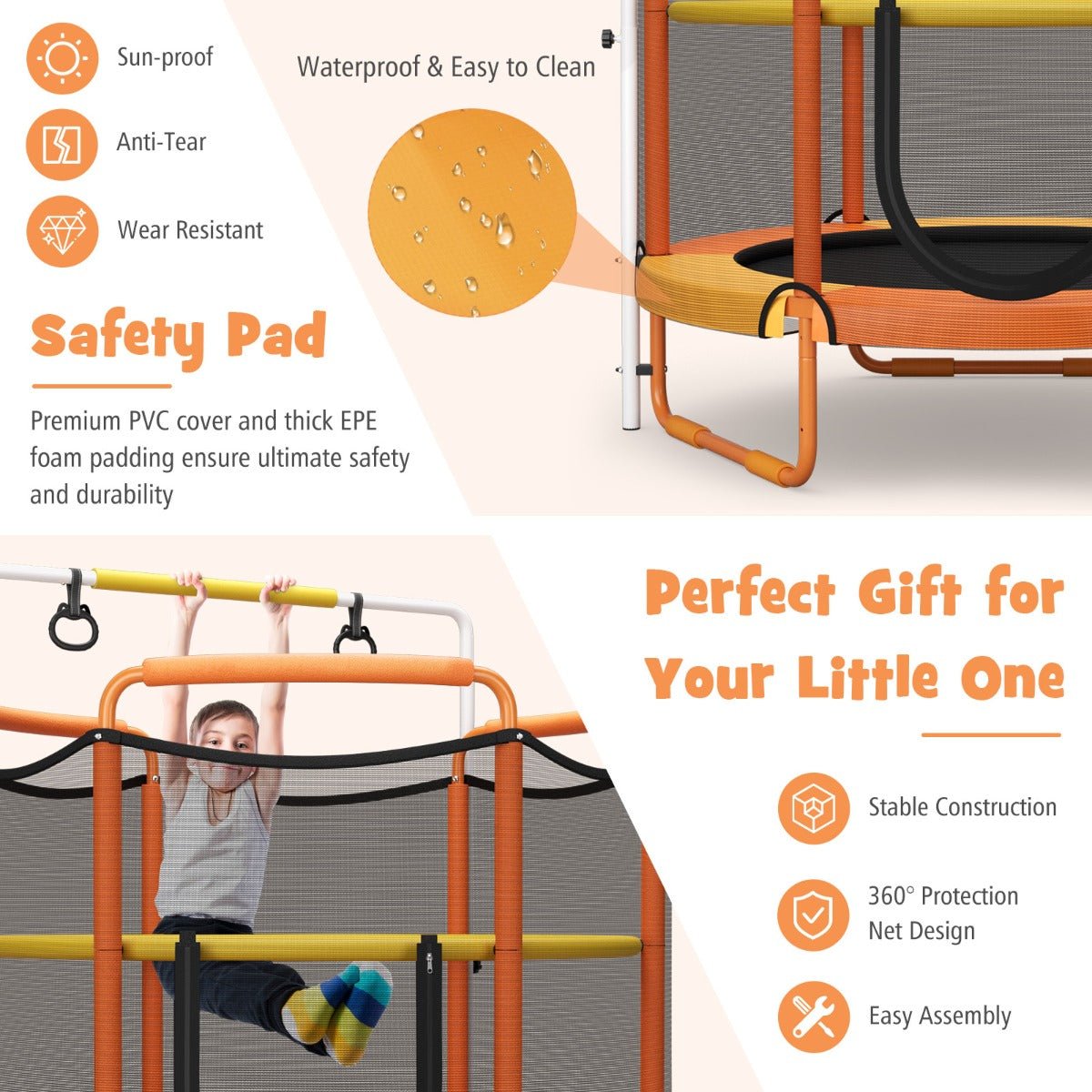 Elevate Play: Seamless 3-in-1 Kids Trampoline with Enclosure Net