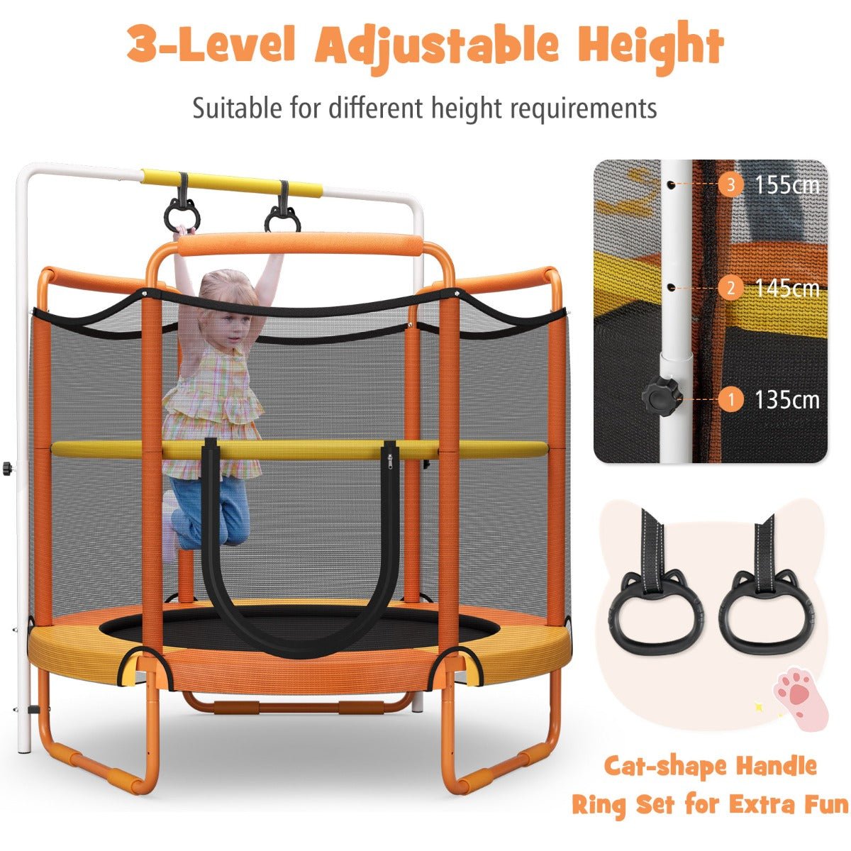 Bounce and Play: Seamless 3-in-1 Kids Trampoline with Enclosure Net