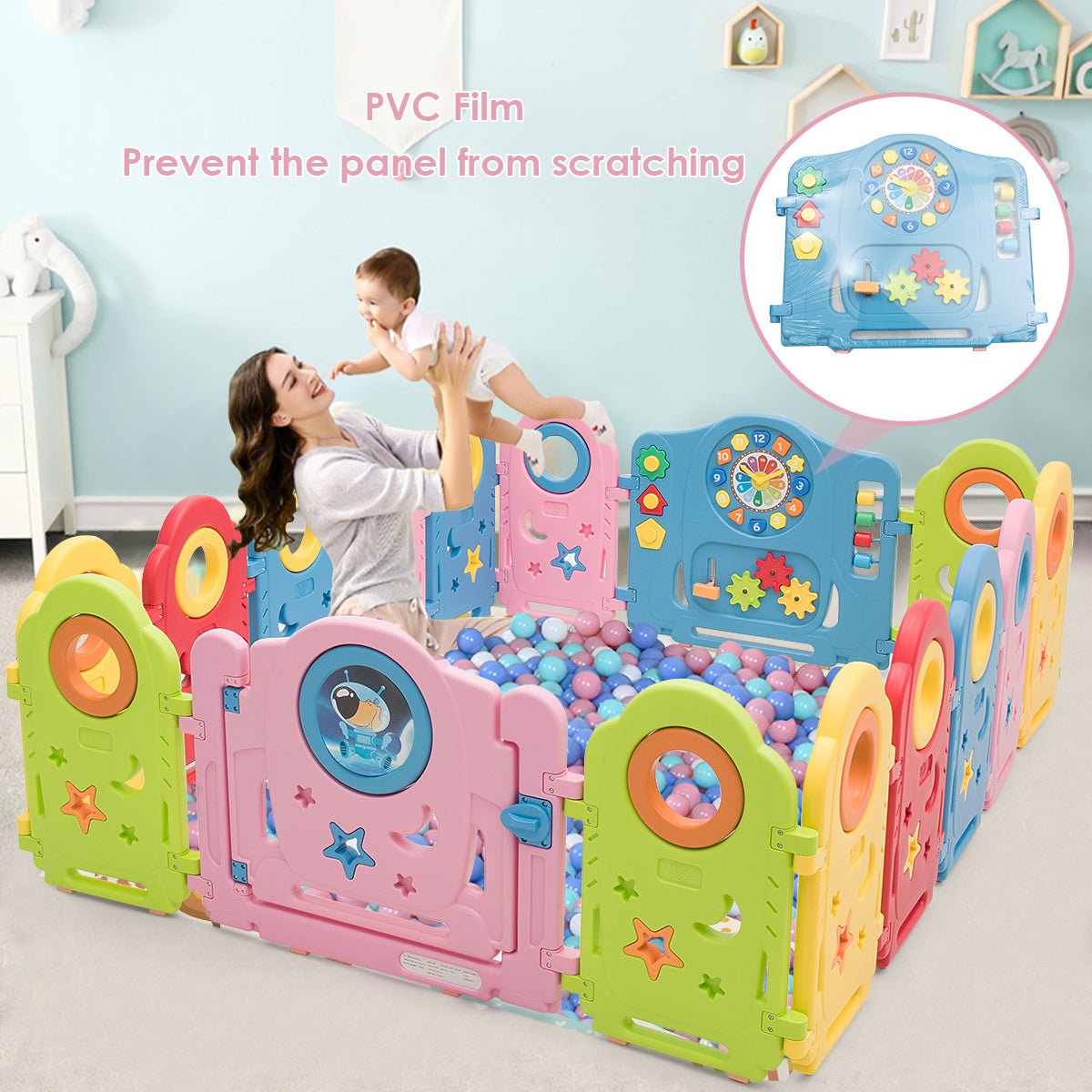 Playpen for Children with 16 Panels and Secure Lock