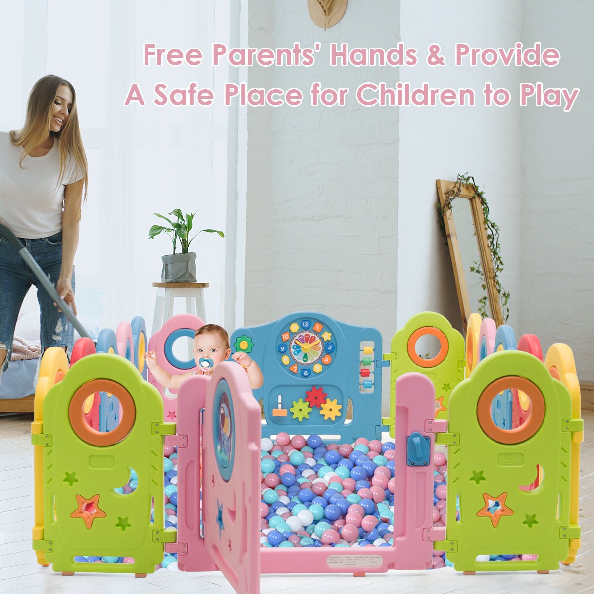 Secure Baby Playpen with 16 Panels, Safety Lock, and Engaging Toys
