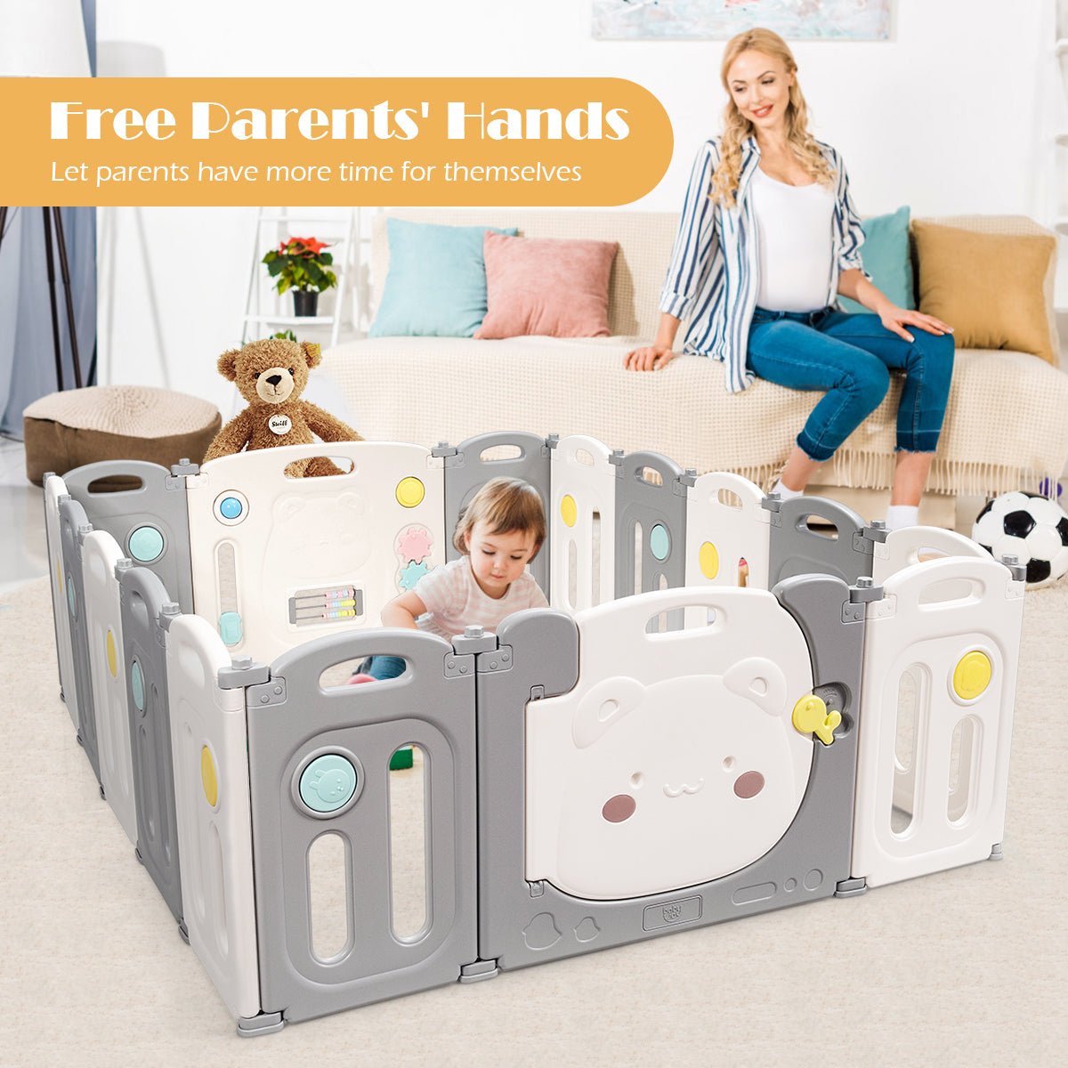 Baby Playpen with Cute Bear Appearance