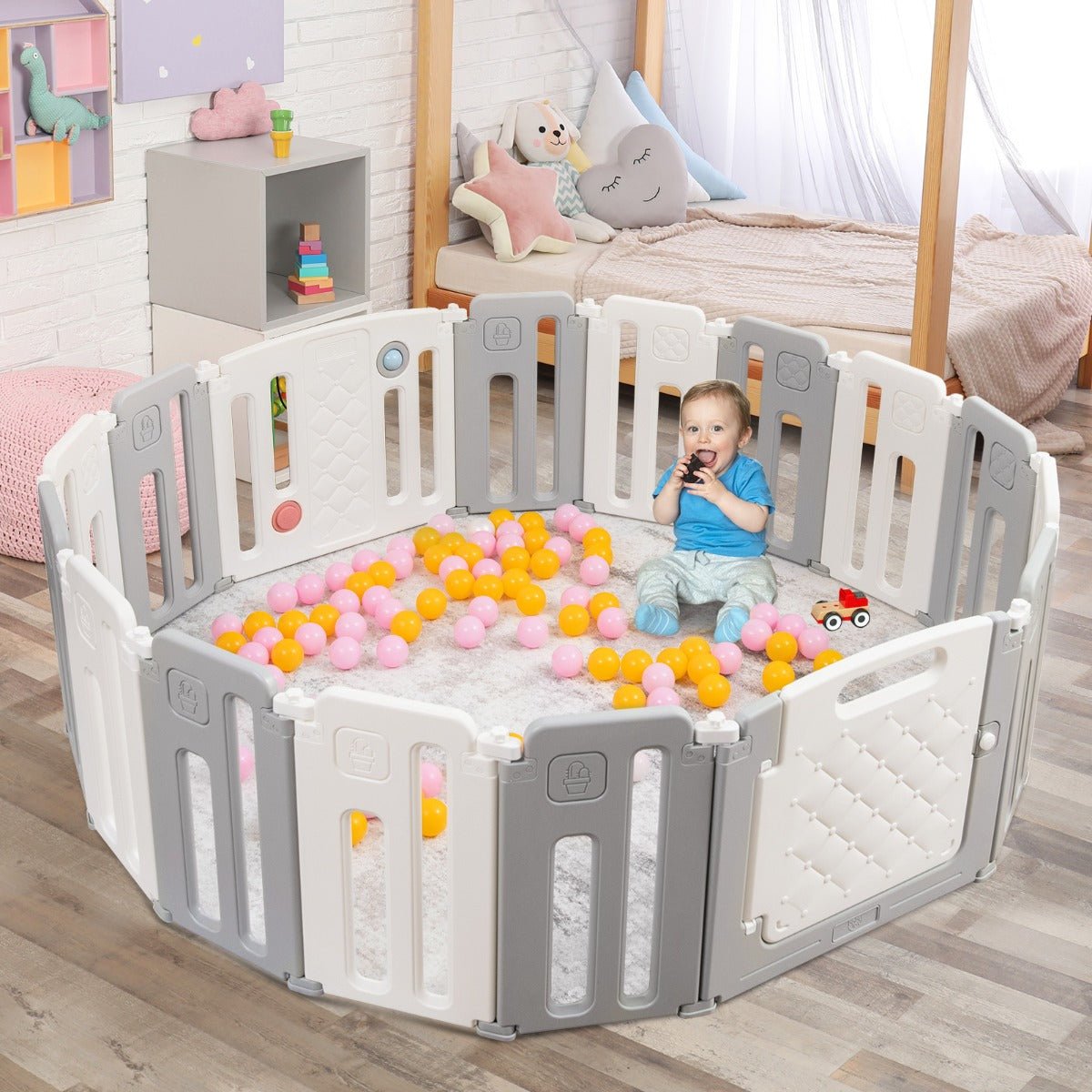 16-Panel Playpen with Lock for Safe Toddler Fun