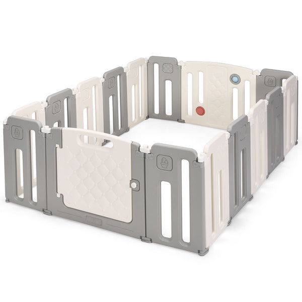 Foldable Playpen with 16 Panels and Secure Lock