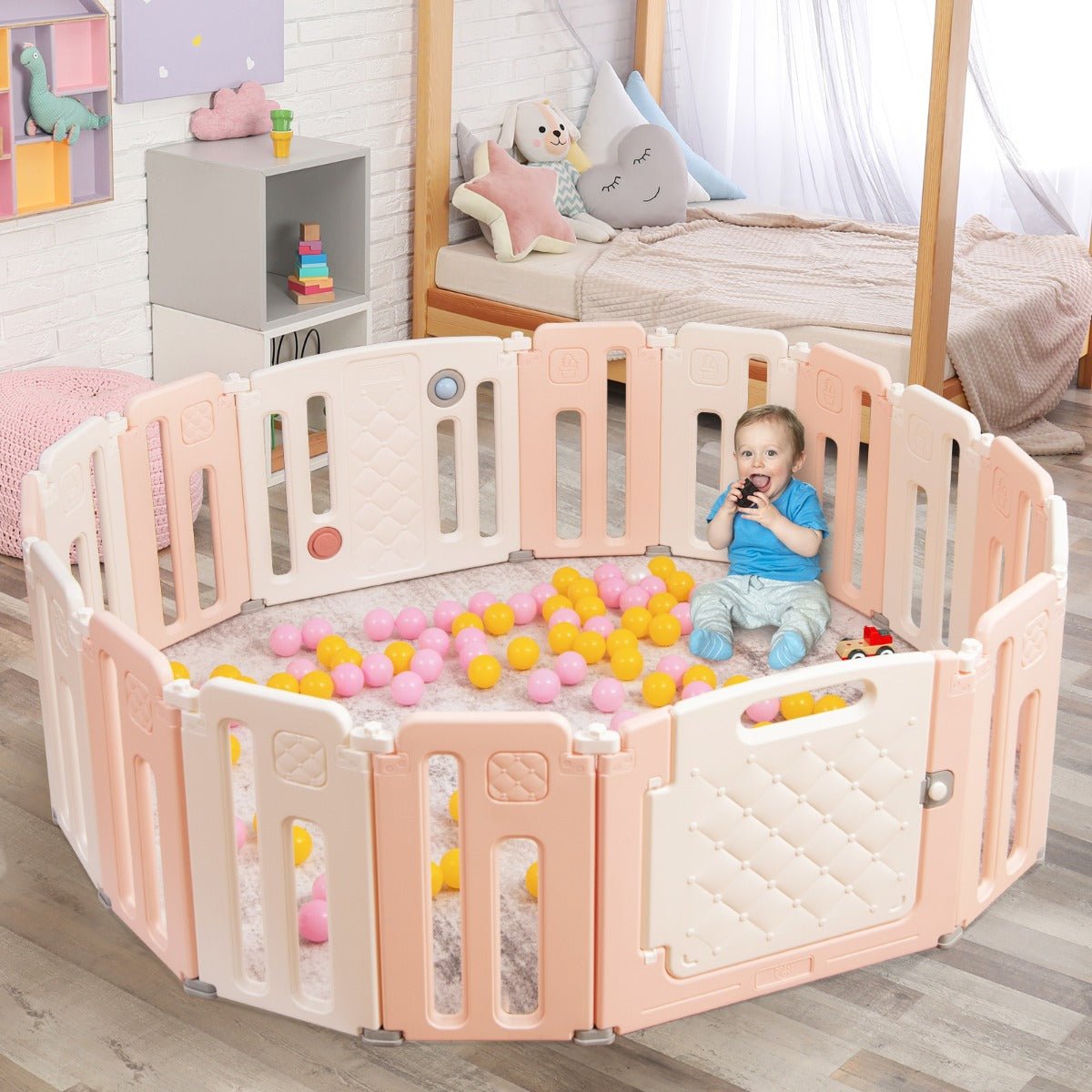 Foldable Playpen, Safety Lock, Pink