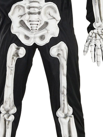 Adult 3D skeleton costume with mask, perfect for spooky Halloween dress-up at home.