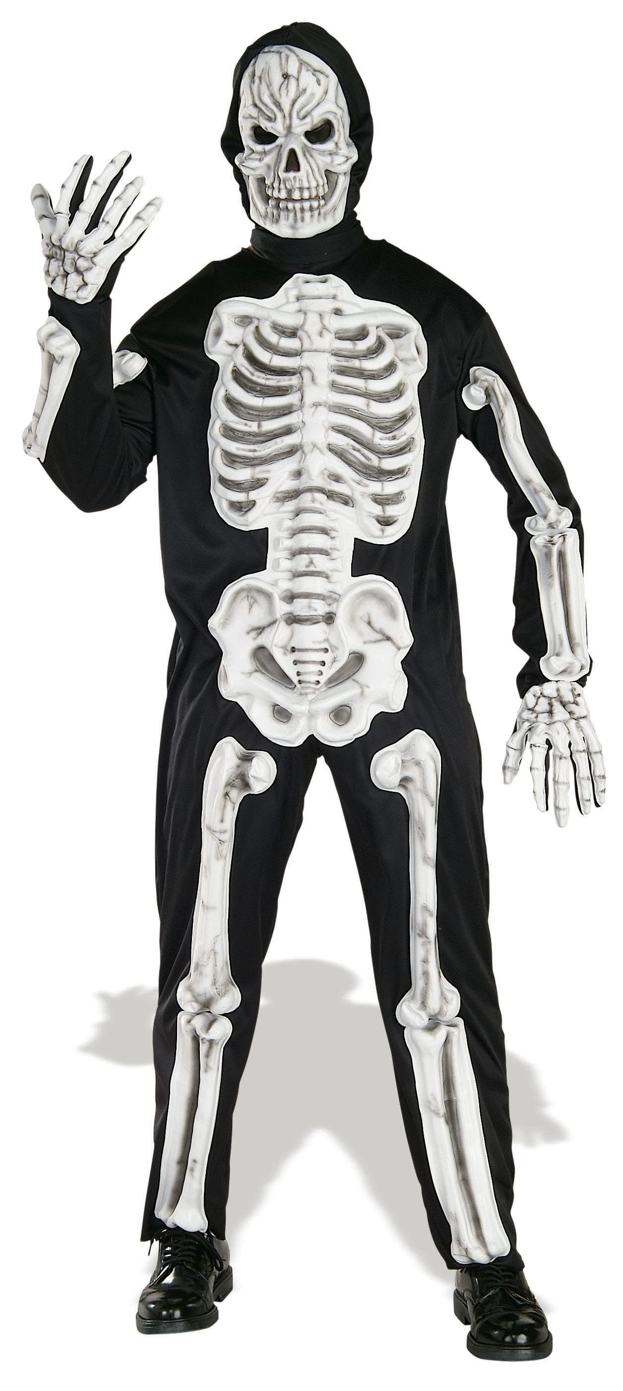 Adult 3D skeleton costume with mask for spooky kids dress-up fun at home.