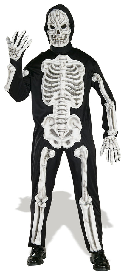 Adult 3D skeleton costume with mask for spooky kids dress-up fun at home.
