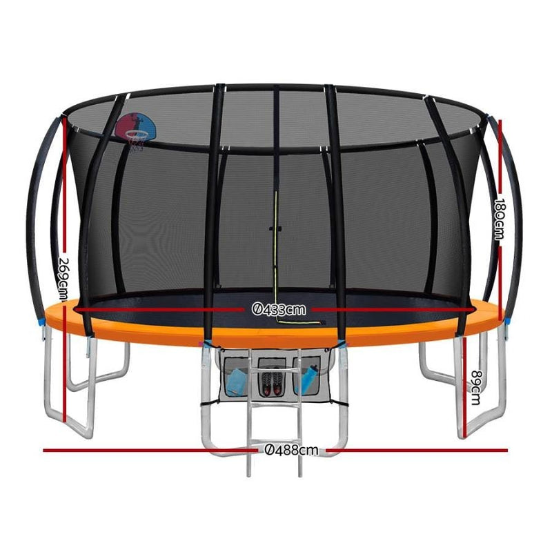 Everfit Trampoline 16ft With Basketball Hoop Multi-coloured Measurements