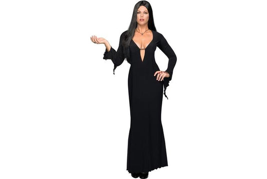 Morticia Addams Adult Plus Size Costume with Official Addams Family design for Halloween.