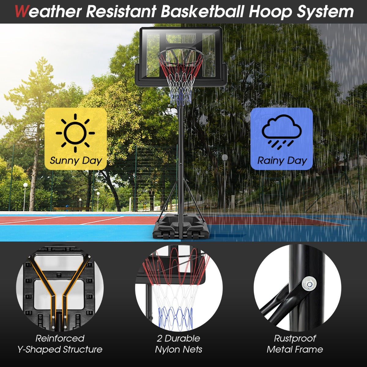 Adjustable Kids and Teen Basketball Hoop System with Wheels for fun backyard play.