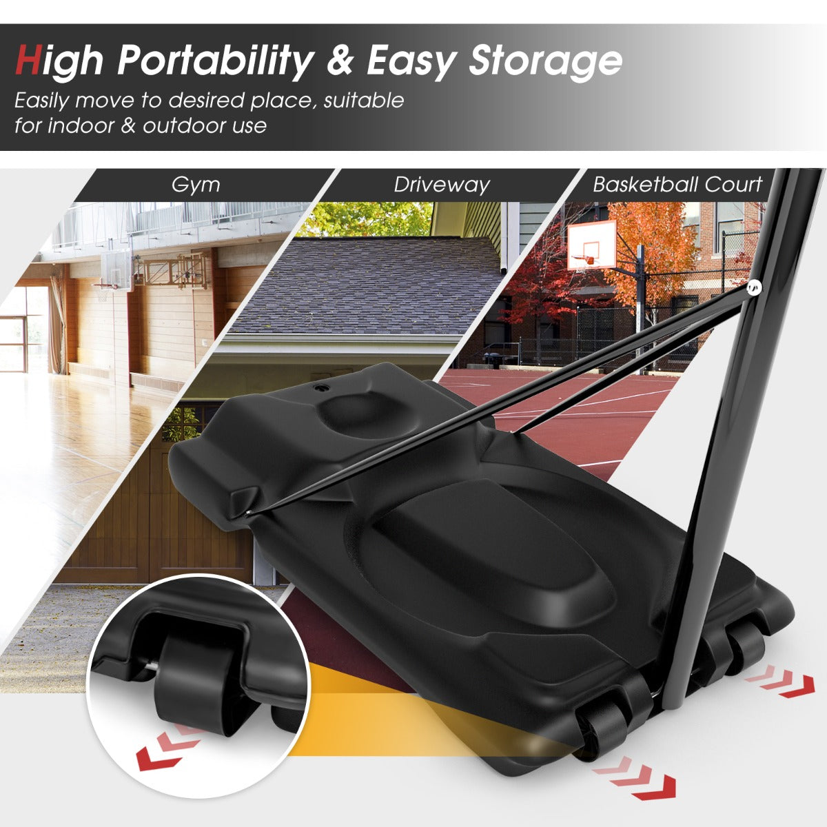 Adjustable kids basketball hoop with wheels for fun and easy home play.