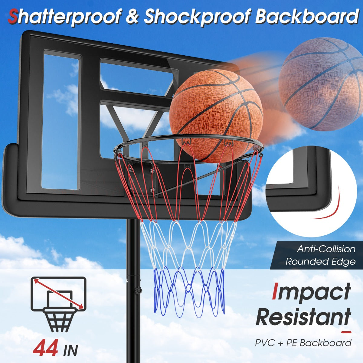 Adjustable Kids and Teen Basketball Hoop System with Wheels for fun home play.