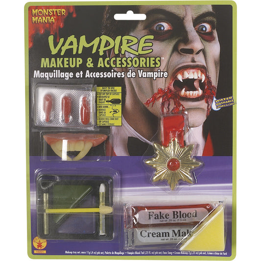 Deluxe Vampire Costume Makeup Kit with Teeth and Accessories for spooky kids Halloween fun.