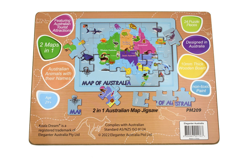 Details 2 IN 1 Australian Map Jigsaw Puzzle Wooden - Kids Mega Mart