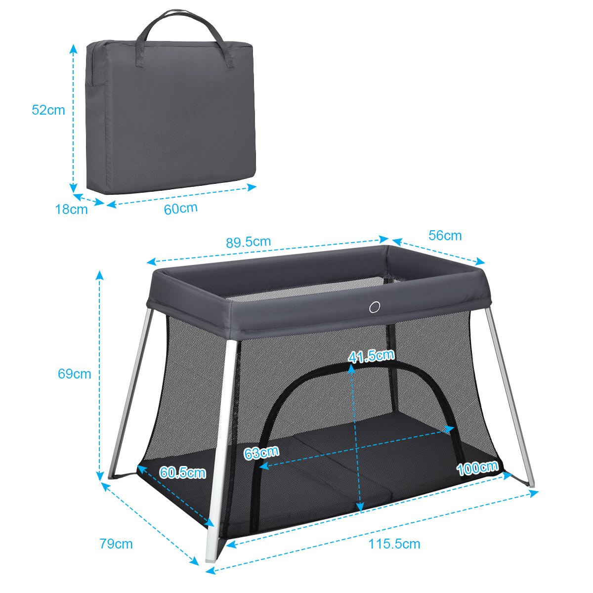 Sleek Grey Travel Crib: Lightweight and Durable