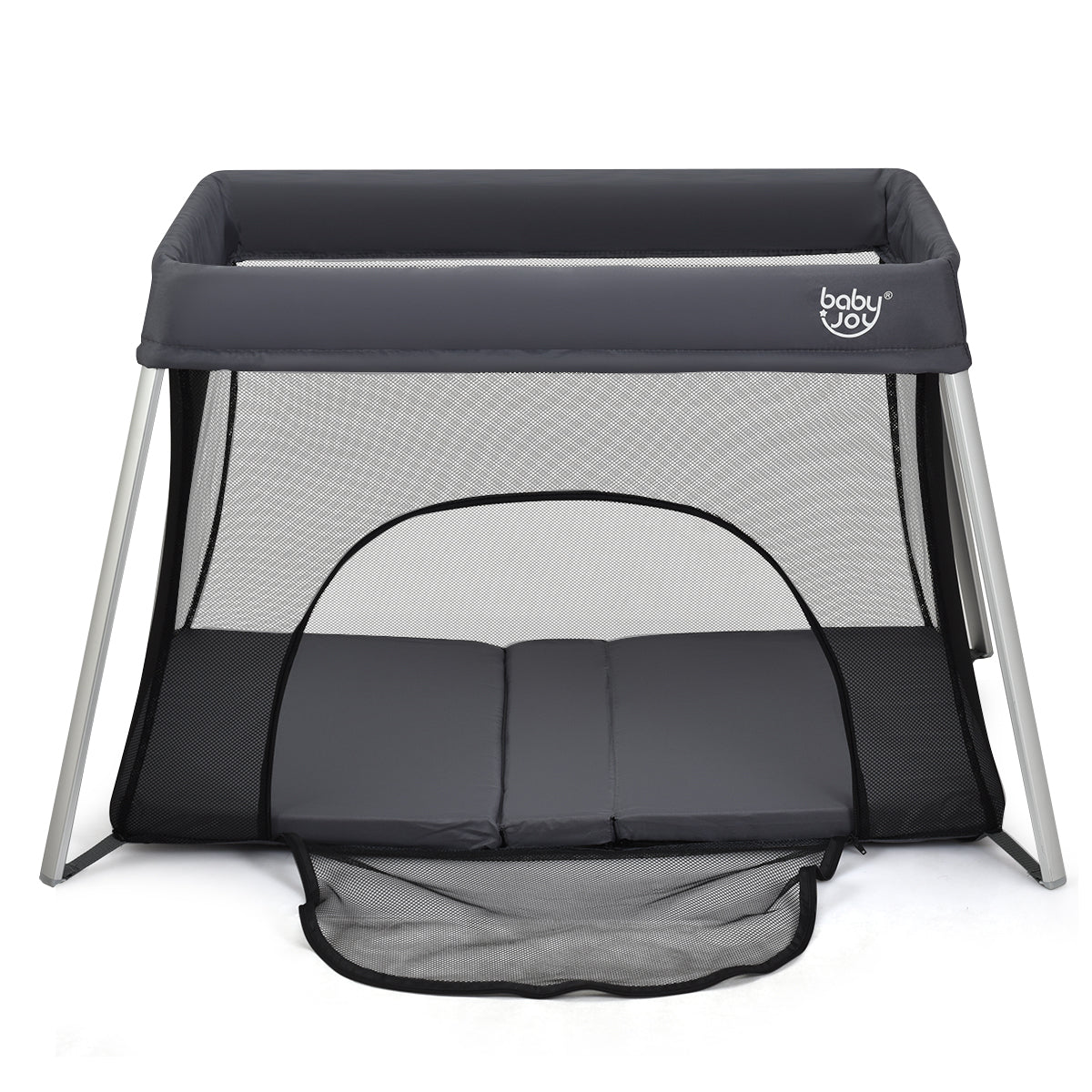 Stylish and Functional Foldable Baby Crib in Grey