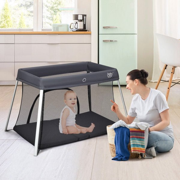 Quick Fold Baby Crib with Plush Mattress