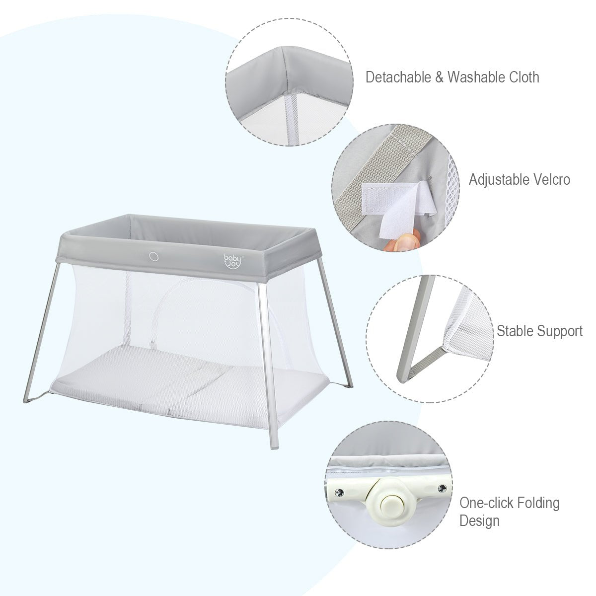 Portable Baby Crib: Easy Travel Solution in Silver