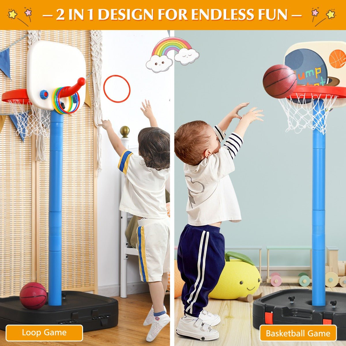 Kids Active Play Combo: 2-in-1 Basketball Set with Ring Toss