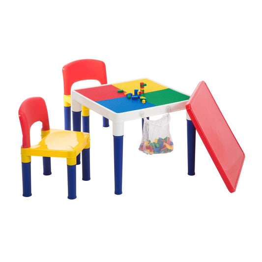 Versatile 2-in-1 building blocks table and chair set for kids creative play and learning