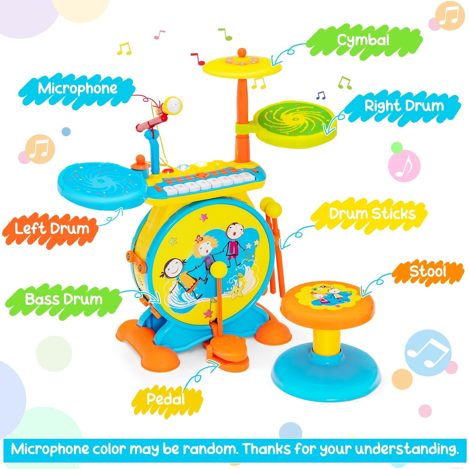 Dynamic Children's Drum Kit Toy - 2-in-1 Electronic with Keyboard & Microphone