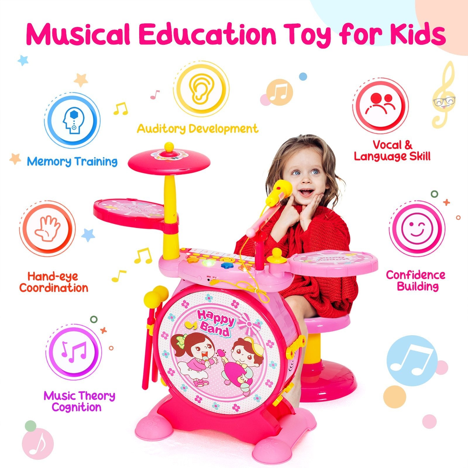Stimulating Children's Electronic Drum Kit - 2-in-1 Toy with Keyboard & Mic