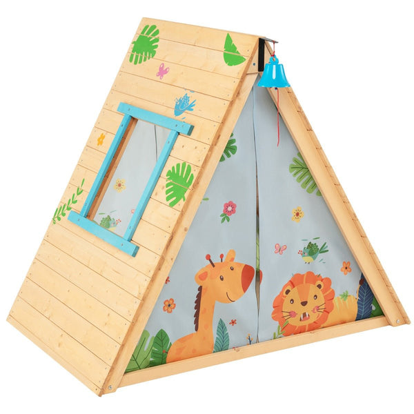 Adventure Awaits: Kids Play Tent with Wooden Climbing Triangle for Active Play