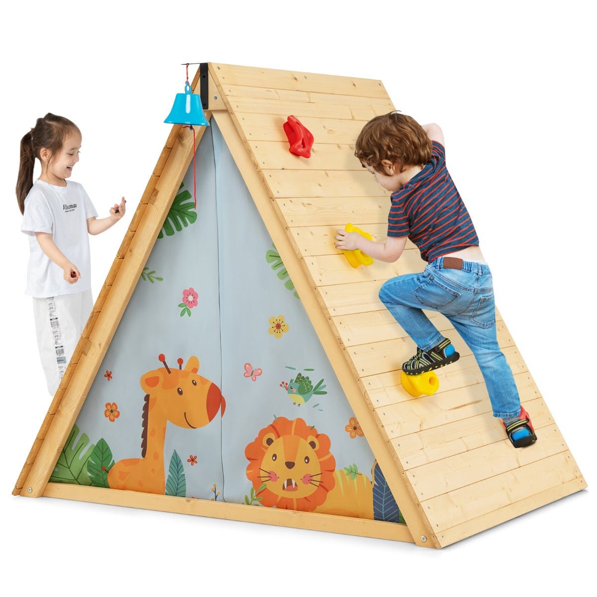 Engage and Climb: 2-in-1 Kids Play Tent with Wooden Climbing Triangle