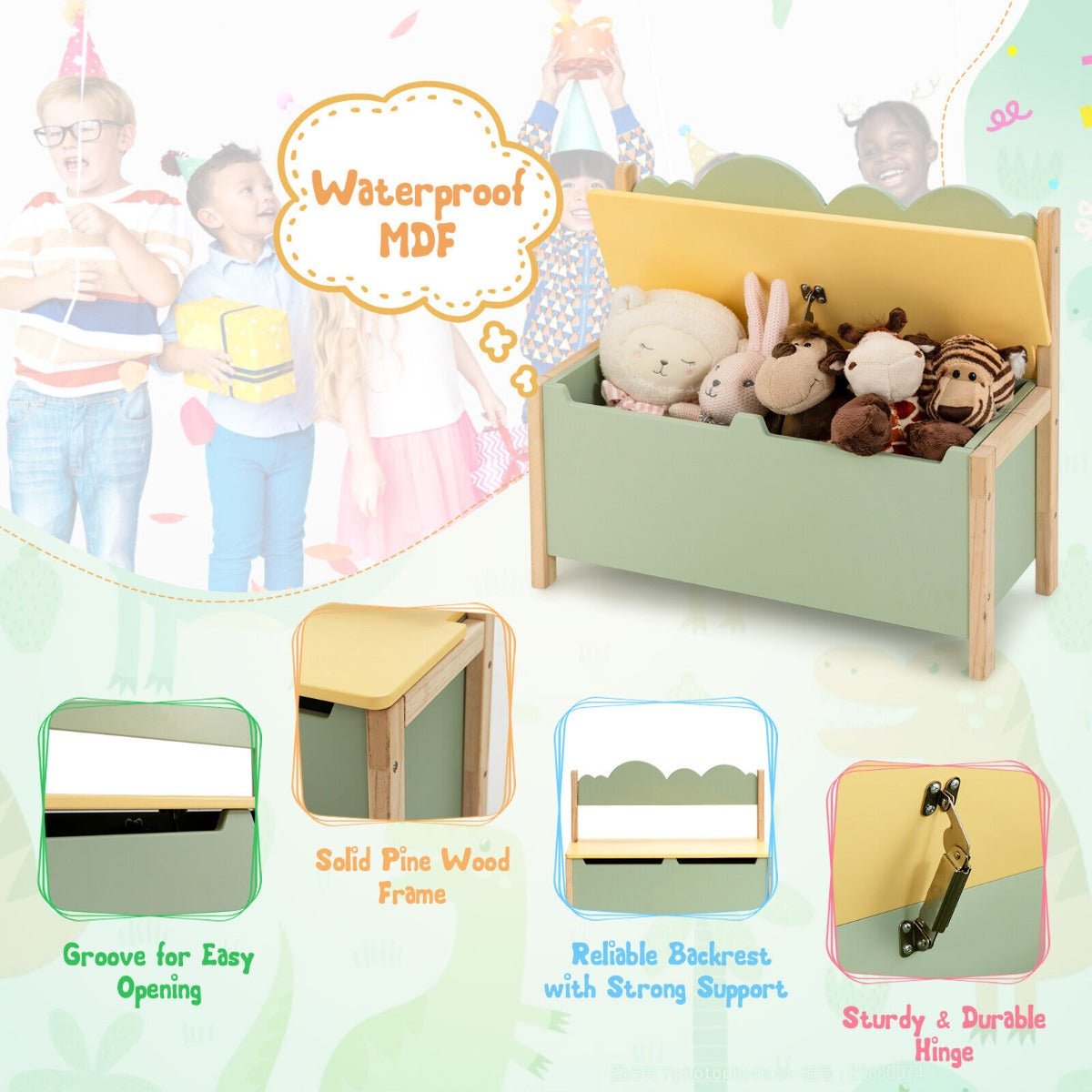 Children's Toy Box with Safety Lid - Organize and Play with Ease