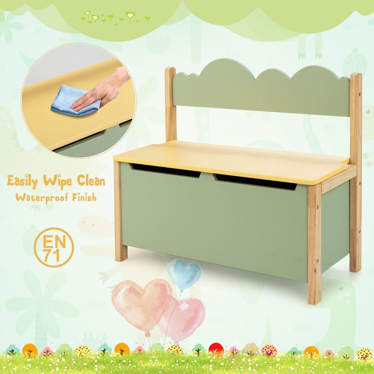Children's Toy Storage Box - Safety Lid for Neat Playroom Organization
