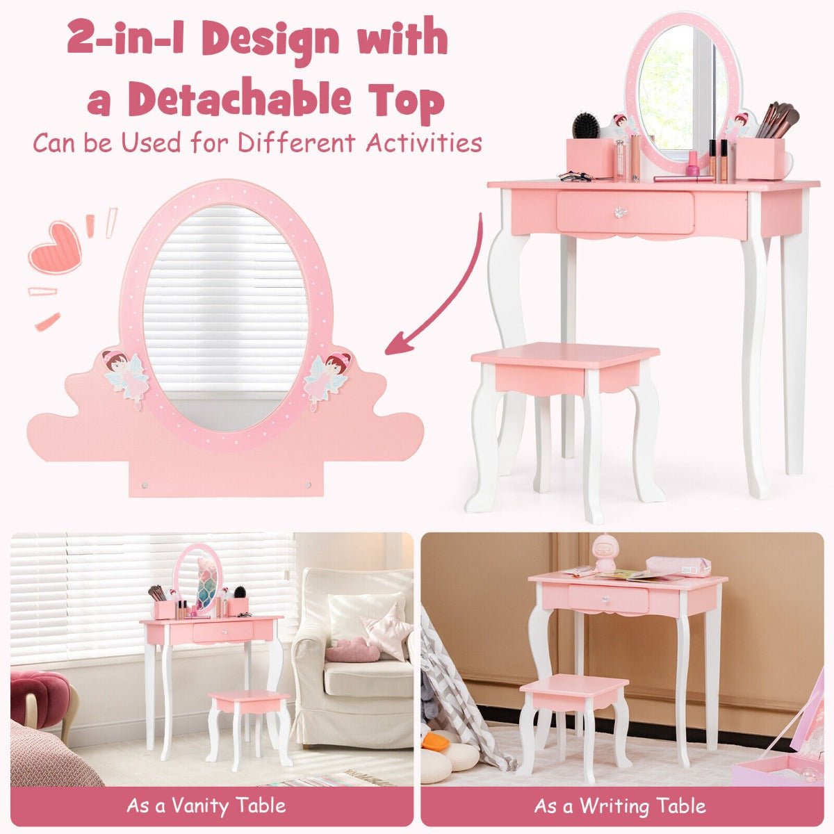 Adorable Kids Vanity Set with Matching Stool