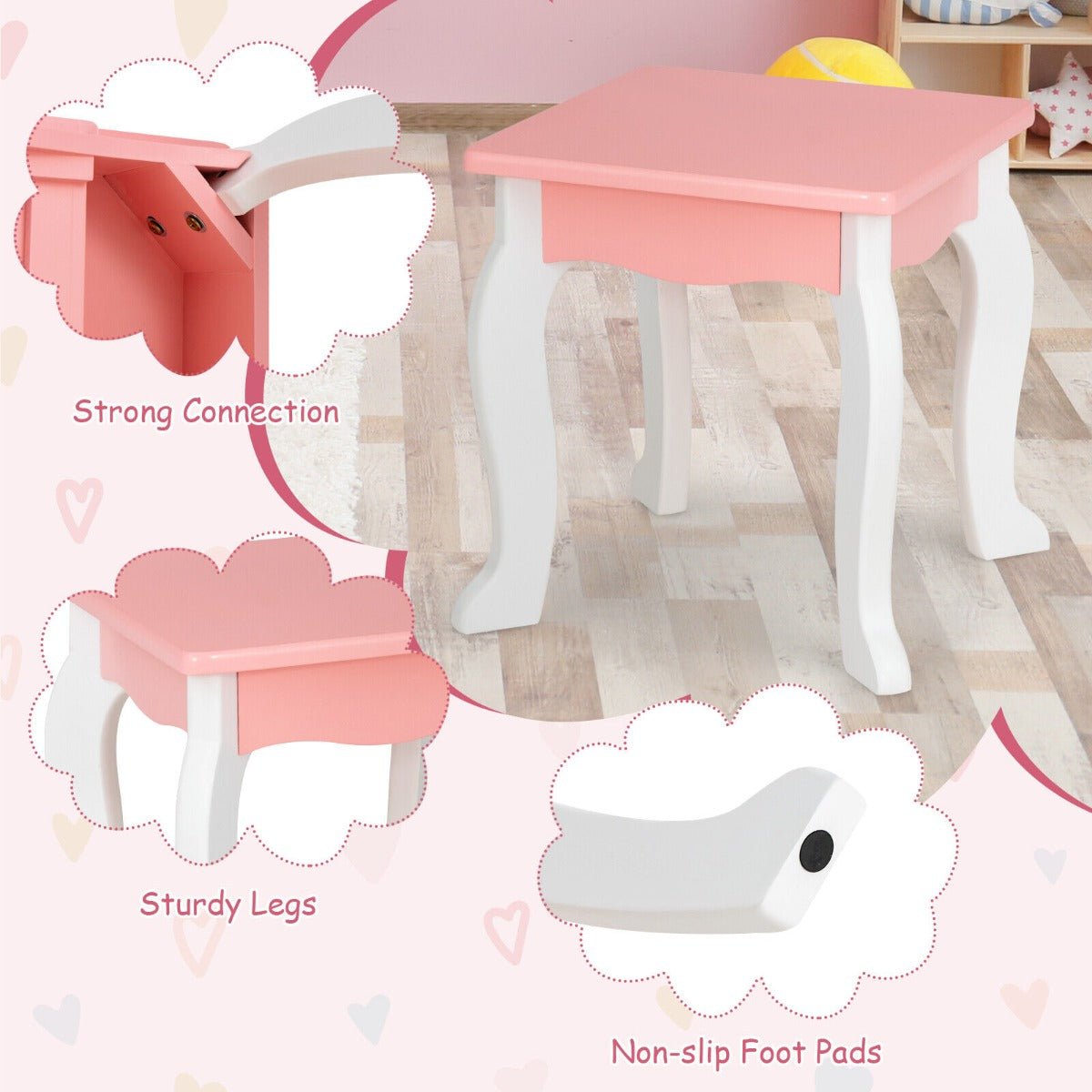 Elegant Pink Vanity and Stool Set for Young Stars